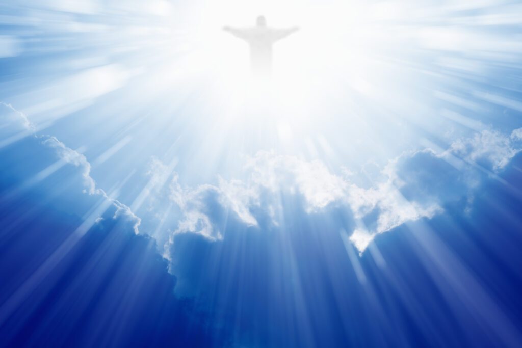 Jesus Christ icon glowing with a bright light exposing white and blue color